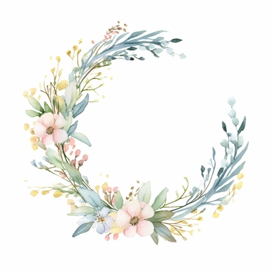 Graceful Baptism Watercolor boho Clipart A wreath of field flowers painted in delicate soft yellow, light pink, light blue and sage green colors