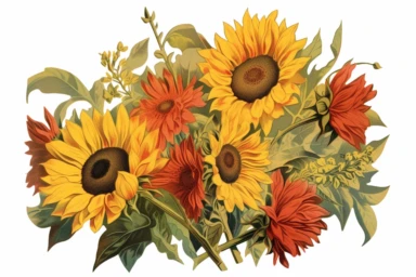 Vintage 1920 detailed open box of sunflowers Illustration , Chromolithograph, Die Cut, 1920s Illustration, Vintage, Chromolithograph, Colorful, Antique, Ephemera, Clipart, 8k, Isolated on white
