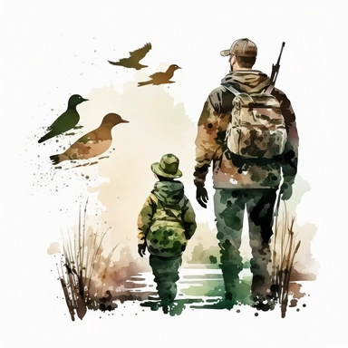 Hunting Father & Son Watercolor Duck Hunting Family Clipart Father Son PNG white background