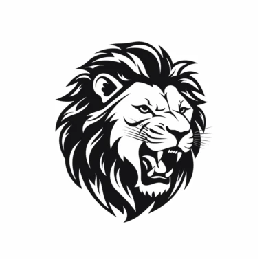 roaring lion head black frontal view silhouette vector flat simple identification symbol white backround white background minimalistic clipart png svg