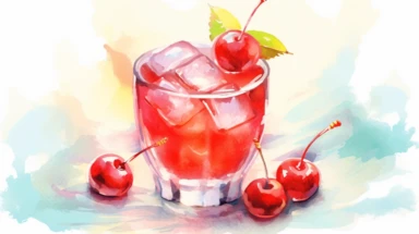 watercolor cherry cocktail clipart, hd, high detailed, spaced out realistic photography, Higher coherence, Improved sharpness, accuracy, perfect look, perfect lighting, center of frame, ultra HD, 8k, Full body, OC renderer, sweet,sweet, dynamic background,(no unwanted borders or text artifacts)
