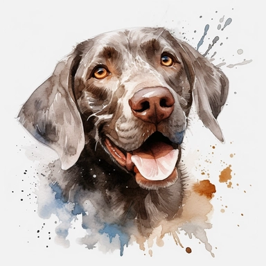 cute Slovakian Rough-haired Pointer dog portrait, full face, centered shot, side shot, dynamically posed, in action, playful mood, happy mood, playing mood, cute face, adorable smile, childlike eyes, clean watercolor illustration, white background, nursery baby imagery, painting, detailed, 8k, PNG, clipart,