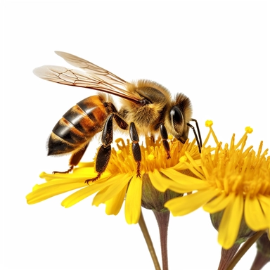 honey bee collecting resting on a flower clipart, on isolated white background, H
