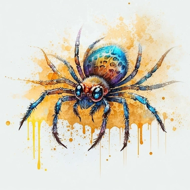 spider, watercolor, clipart, 2d, vector, sticker, cartoon, cute, themed