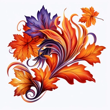 fall leaves, clipart, red, orange, purple, realistic, wind