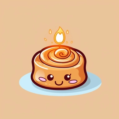 a cinnamon roll kawaii style with a candle wick on top. Make it super cute, vibrant colors. Make it into cliparts and vectors. Make variations of it.
