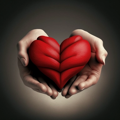 realistic hands holding a red heart, 5 fingers on each hand, clipart--ar 3:2