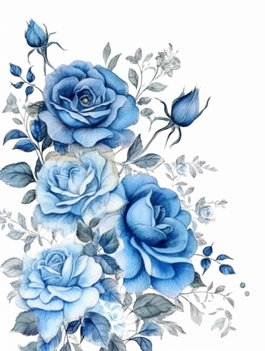vintage beautiful victorian shabby chic blue roses frame on white background, blue theme, watercolor illustration, clipart