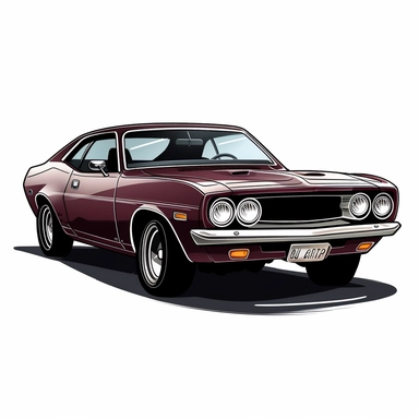 Style clipart, on a white background, vector, vector illustration, classic Burgundy Plymouth Barracuda car, svg