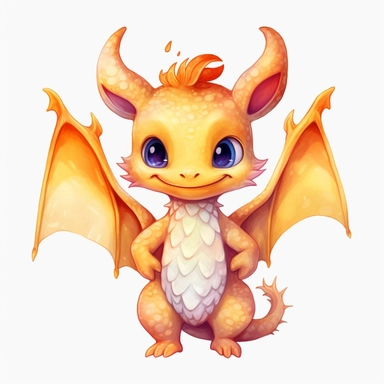 watercolor cute dragon clipart, adorable, big eyes, japan anime style, full body shinny gold color, dancing happily, on white background