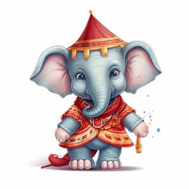 cute baby elephant in a Circus Performer Costume, cartoon clipart, isolated white background, 32k