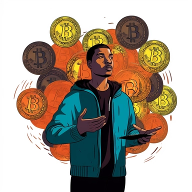 A person with multiple Bitcoin , clip art