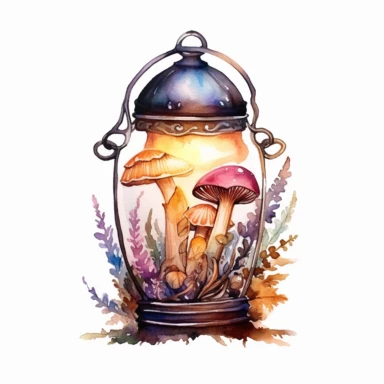 fairy lamp, fantasy, watercolor, clipart, white background