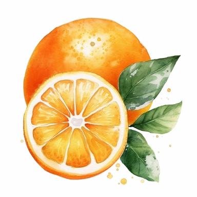 A colorful watercolor orange clipart in PNG format, vector, with a white background and easy to cut out