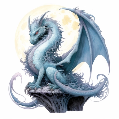 dragon of moonlight tattoo design by twilight designs, in the style of david nordahl, jean-baptiste monge, farel dalrymple, fantastical street, high resolution, imaginative characters, vibrant colors, clipart, blank white background
