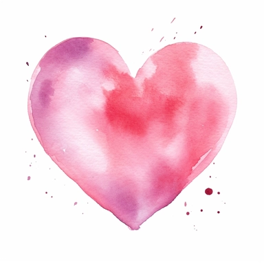 simplified pink watercolor heart, clipart, children's book illustration, white background