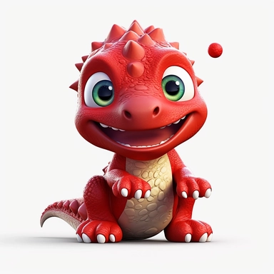 cute baby dinosaur, red, 3D, toy, clipart, fantasy art, white background, 8k resolution, super sharp