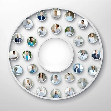 Design 40 individual circular 3D high-definition images for a Medical office specializing in internal medicine. Place related nurse and doctor related clipart inside each circular image.The art inside the images should embody the healthcare industry,e,l doctors and nueses concept and have a simple, elegant style. Use abstract images, to represent the medical field concept. Opt for a minimalist color scheme with shades of blue, green, gray, or burnt orange, conveying a professional and reliable m