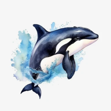 Watercolor killer whale clipart,