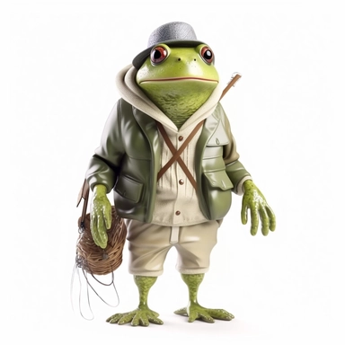Cottagecore Frog wear a fisherman suit Clipart, isolated white color background, 8k