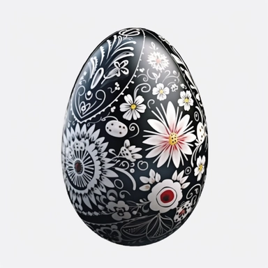 Easter, black egg, czech folk easter egg ornamental, only one item, picnic, clipart, white background, watercolor, hyper-realistic, high detail, white background