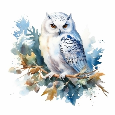 watercolor illustration of a beautiful and white cute Owl in nature clipart, in the style of realistic watercolor paintings, realistic, detailed, bright colours, white background, clipart, detailed