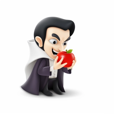 iOS icon of count dracula eating an apple, clipart