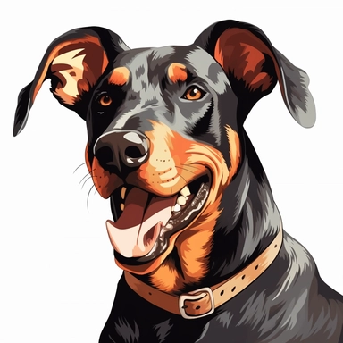 clipart of a happy doberman, americana style, portrait, white background, vector style