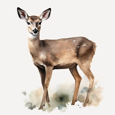 Brown doe, full body, clipart, watercolor, illustration no background no portrait