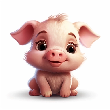 a cute and fluffy baby pig, disney style, clipart on white background