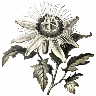 clipart, vintage medusa passion flower, botanical illustration, from gardening magazines from 1700's to the early 20th century