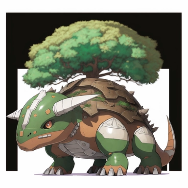 a green and white dinosaur with a tree on its back, concept art, by Ken Sugimori, polycount, focus on giant tortoise, flat earth, heavy brown metallic armor, 2 0 1 6, uncompressed png, the oak tree, leonardo, 1 8 2 7, clipart, diesel, stoned, 1 5 6 6, noble