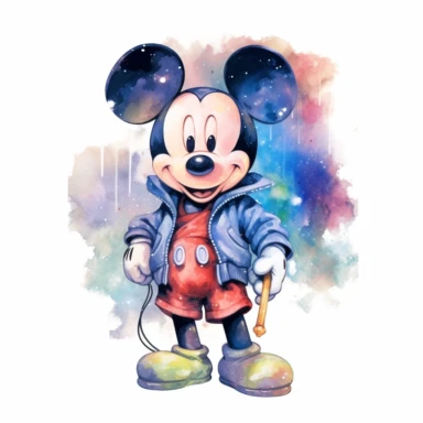Watercolor Mickey Fantasy Png Clipart, Printable Fairytale Disney Mickey Art Print Svg, Magical Storybook Scrapbook Ephemera, isolated, cyberpunk style, isolated, 4k