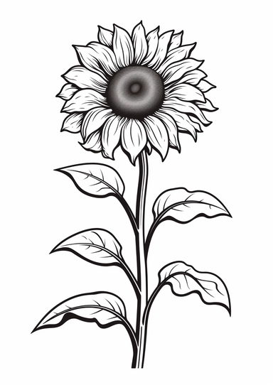 Simple outline of a sunflower, kids cartoon, minimalist, black on white, lineart, 2d flat file, silhouette, clipart, svg