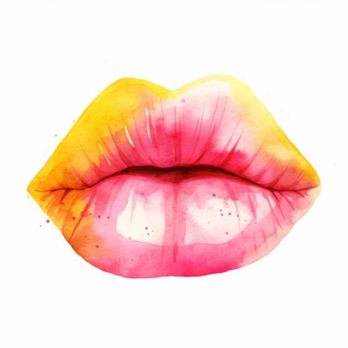 basic watercolor pink kiss with yellow accent in minimal hand drawn style, Etsy, textured, clipart, white background