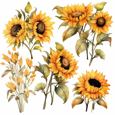 Watercolor Sunflowers, fall sunflower floral bouquets clipart