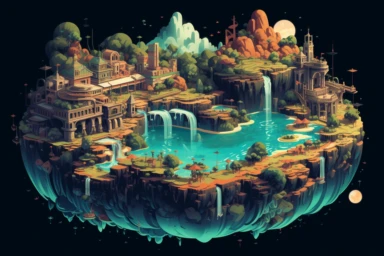 a close up of a infinite loop micro island paradise with countour and dark background, james gilleard and james jean, escher, trending on artisation, connectedness, scutoid, mit technology review, by Sam Spratt, dan mcpharlin : : ornate, wormholes, tetris, monolithic, stylized stl, clipart icon, simple 4 colors from gray to metalic blue, vector-based, sharp border, plane color and very define, high quality, digital art, 8k resolution, masterpiece, congruent, amazing, incredible, awe-inspiring, m