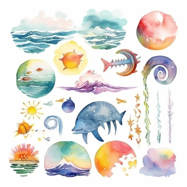 several high resolution watercolor clipart rainbow sea items that are isolated on a white background — chaos 100