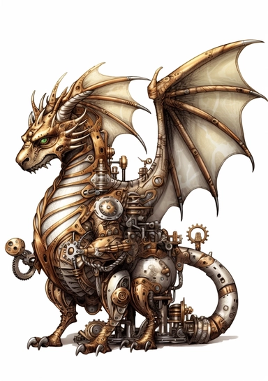 Steampunk Dragons Clipart, high quality, lots of details, white background, full body, hyper quality - 8K, white background