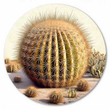Echinocactus cactus, planted in the earth, stimwave, clipart, inside border