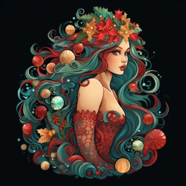 christmas mermaid. clip art style. full body image