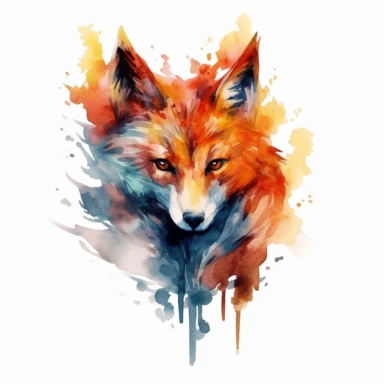 A wolf's head or a full-body image, symbolizing strength, courage, and leadership, fire, watercolor art, clipart