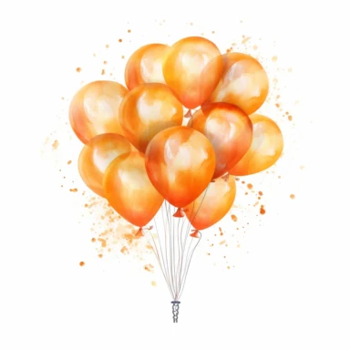 one vibrant party balloon clipart, white background, orange colour tones, watercolour style