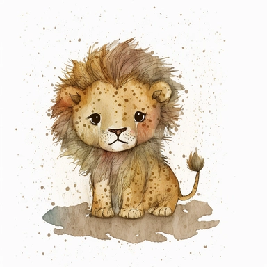 A cute baby lion , jellycat, stylised hand painted textures, stylized digital art, baby lion, rough paper texture, baby lion, highly detailed muted colors,watercolor texture, setteidreams colour design, finger blend shading, stippled walls,amazing textured brush strokes, illustrated in whimsical style, childrens book illustration, clipart style, white solid background , no watermark, remove watermark, no text, remove text, no writing, remove writing