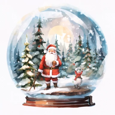 Christmas Christmas tree and Santa Globe, lateral view, clipart, transparent background, clear background, high resolution, watercolor, vector, 12k, 300 dpi, 12: 12 ratio