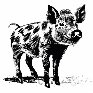 cute boar clipart, binary black and white, very high contrast, white background
