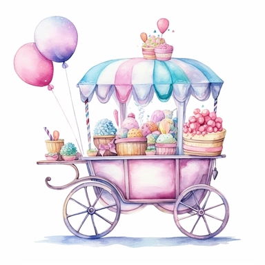 whimsical watercolour clip art against a white background easter themed white candy cart