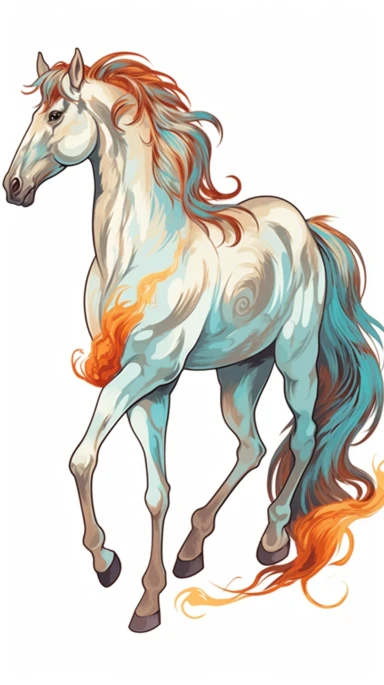 pegaso con la elegancia de un caballo, como cola, orejas, a todo color, textura de pintura de punto, Perfecto para el arte de ilustración de libros, simple, lindo, a todo color, clipart, ilustración de acuarela, individual objeto, alta definición 8k, fondo blanco para eliminar el fondo