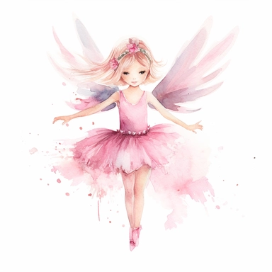 Cute pink little fairy ballet dancer watercolor clipart