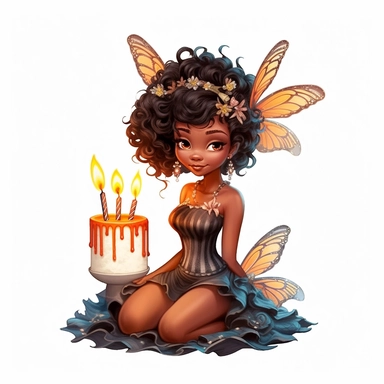 Birthday black Fairies Clipart, Illustration clipart, 4K, extremely detailed Sublimation Clipart,Cartoon,hyper realistic, intricate detail, illustration style,high solution,on the white background